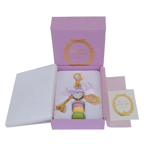 French Macaron Cookies With Effiel Tower Trinket Keychain in Gift Box