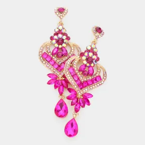 Fuchsia Crystal Heart and Teardrop Earrings | 592262