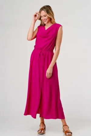 Fuchsia Drape Neck Maxi with Elastic Waist