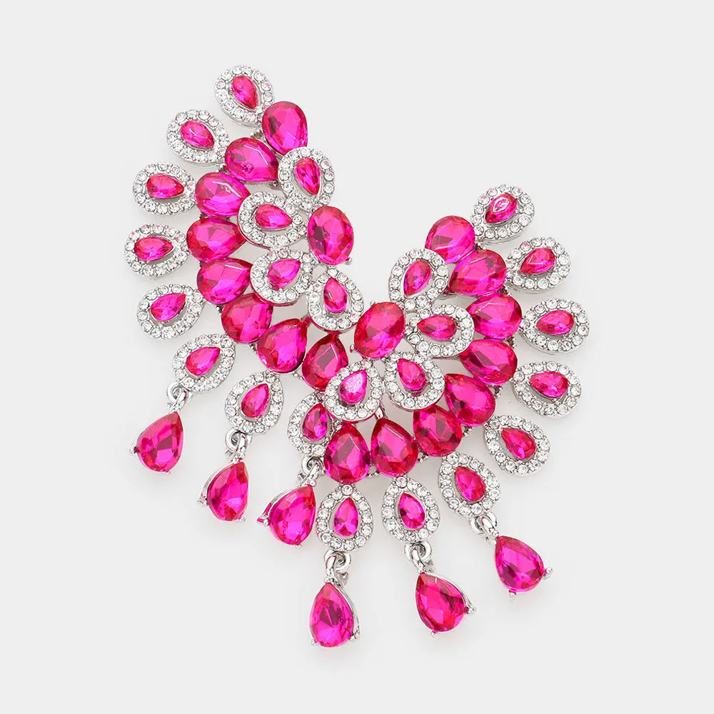 Fuchsia Teardrop Rhinestone Accented Pageant Earrings  | Prom Earrings |  609265