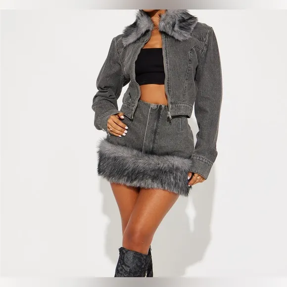 Fur &amp; Denim Set (black) size L | Fashion Nova | DateNight or Dinner Party Outfit