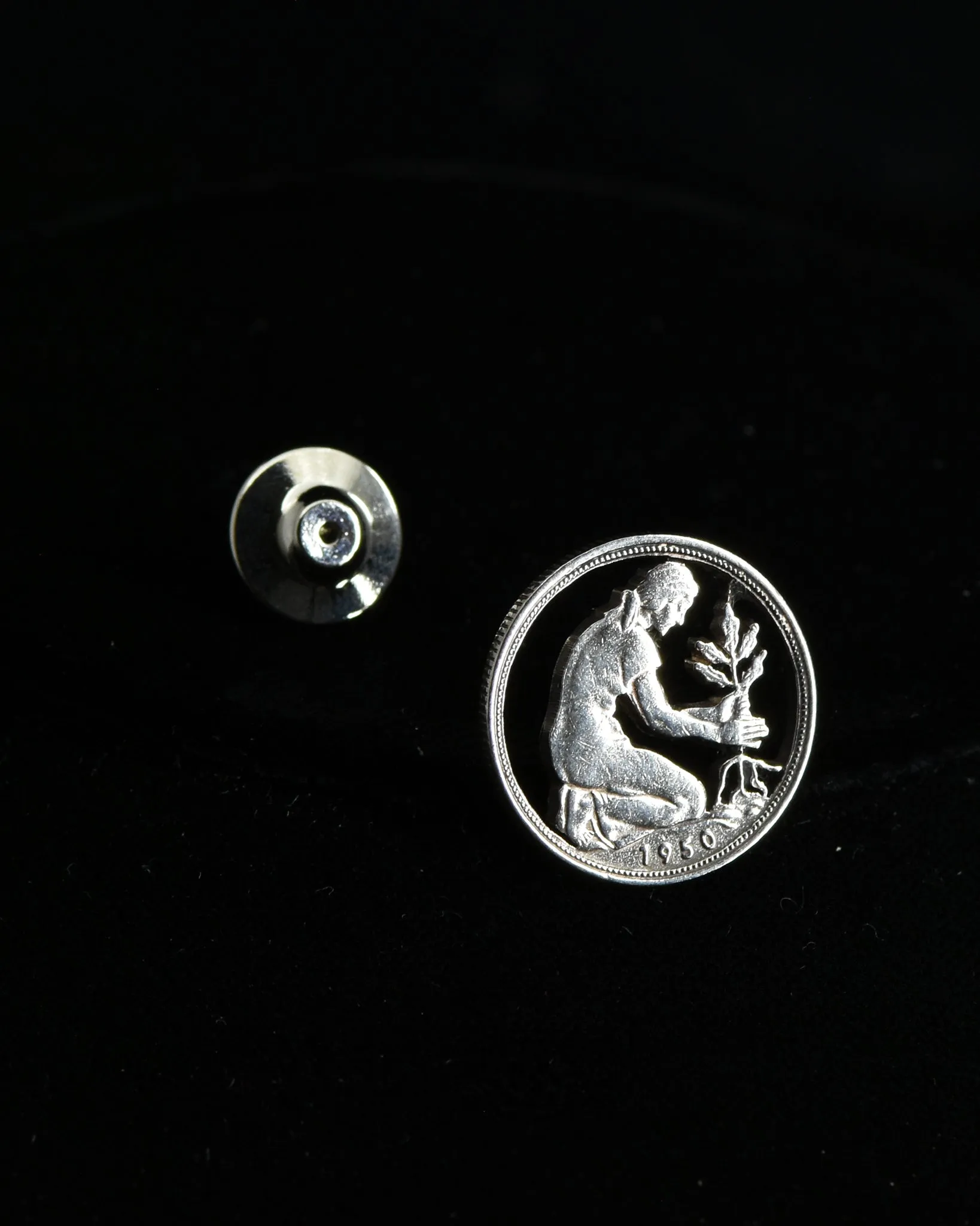Germany - Woman Planting Oak Tree Cut Coin Pin