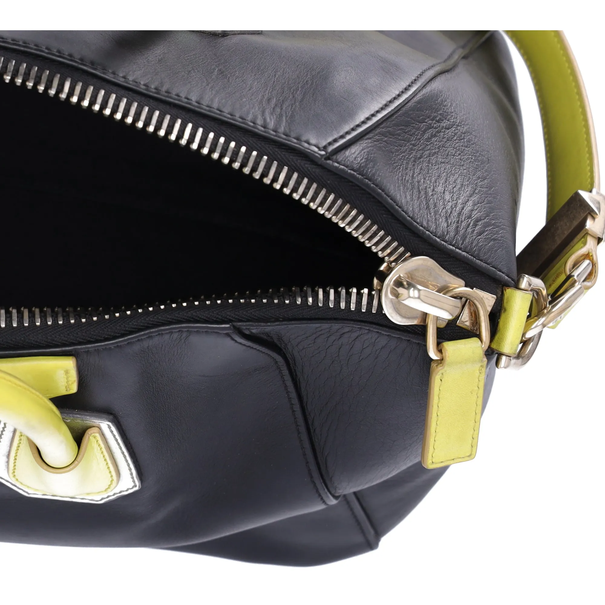GIVENCHY Antigona Large Top Zip Satchel Shoulder Bag  Black Yellow Leather