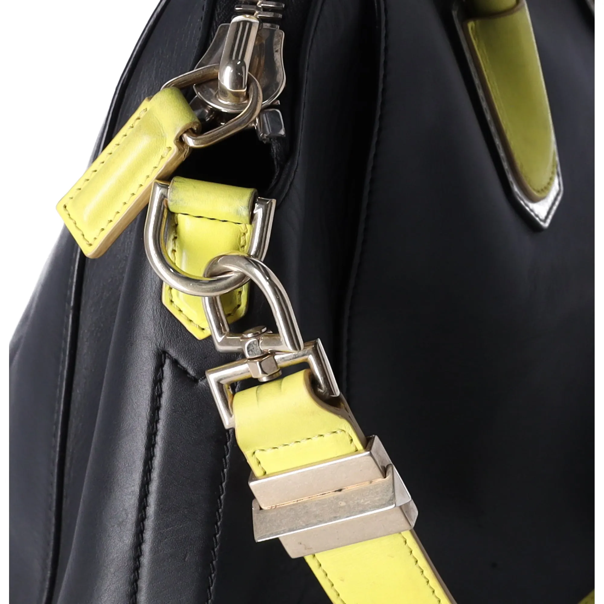 GIVENCHY Antigona Large Top Zip Satchel Shoulder Bag  Black Yellow Leather