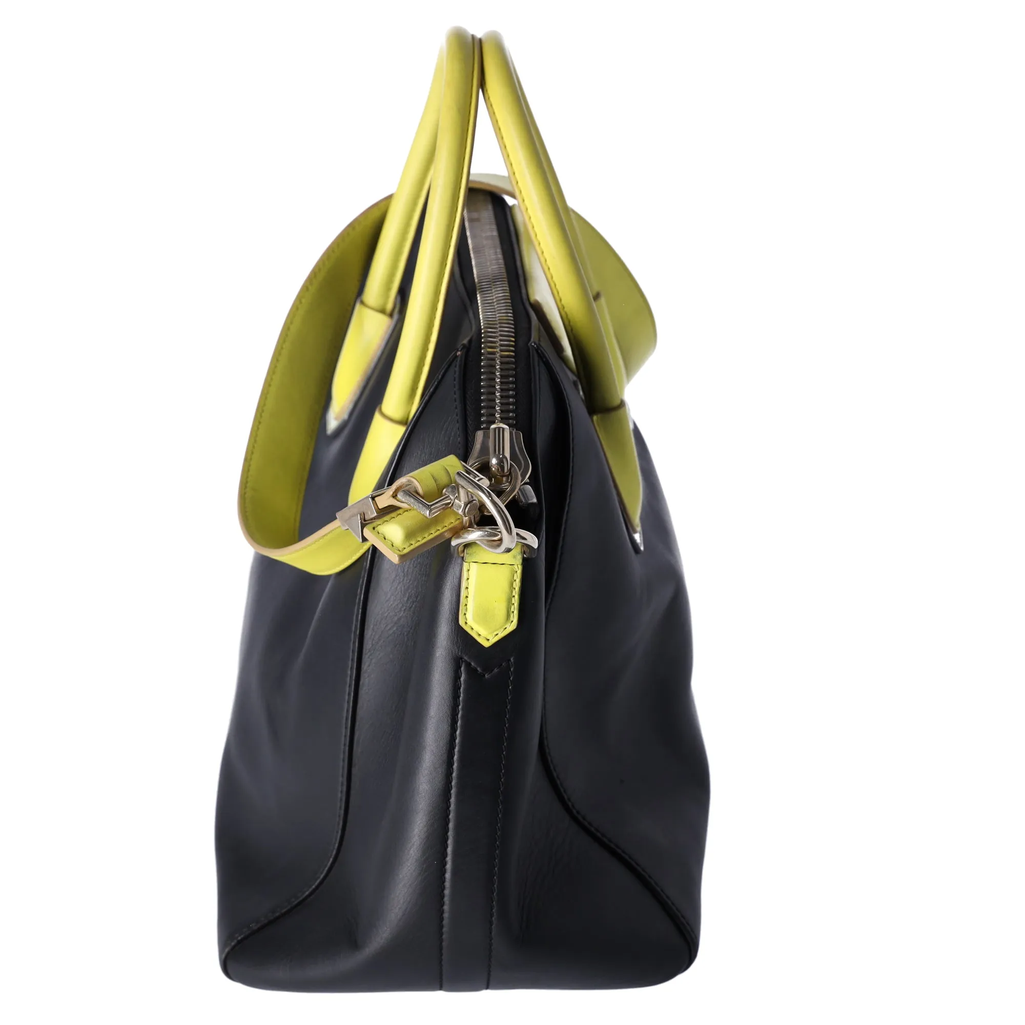 GIVENCHY Antigona Large Top Zip Satchel Shoulder Bag  Black Yellow Leather