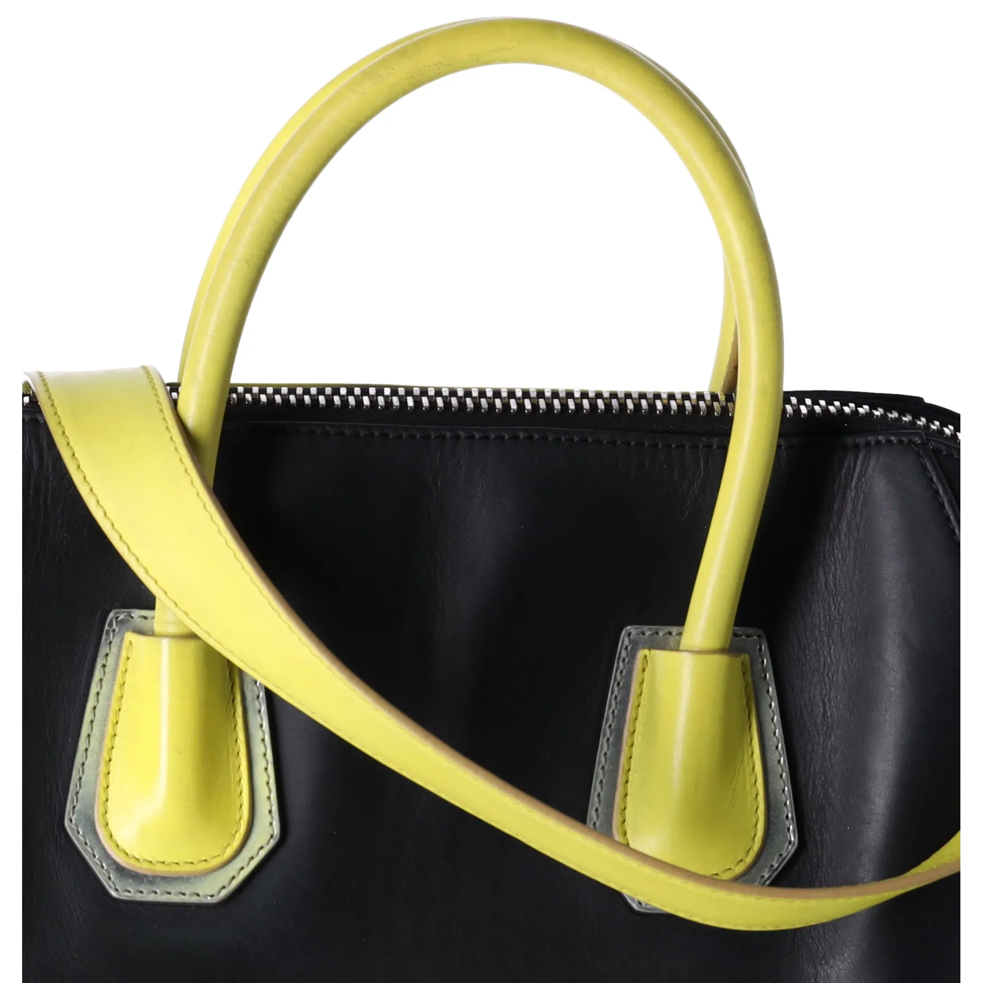 GIVENCHY Antigona Large Top Zip Satchel Shoulder Bag  Black Yellow Leather