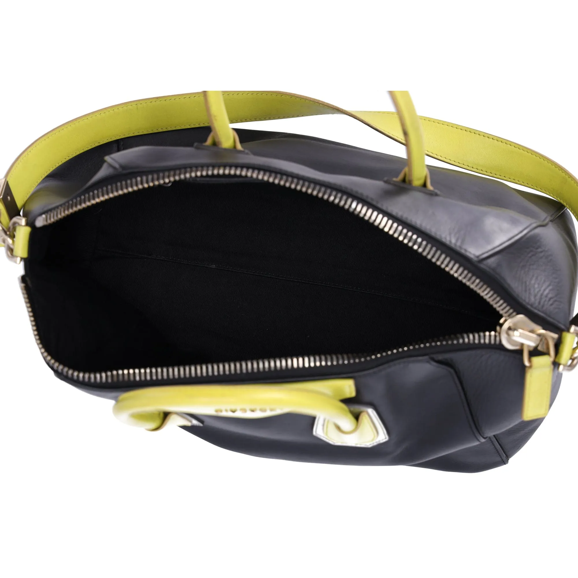 GIVENCHY Antigona Large Top Zip Satchel Shoulder Bag  Black Yellow Leather