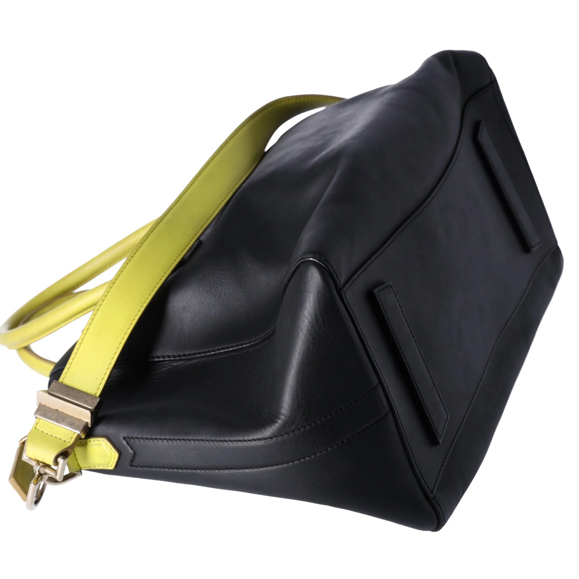 GIVENCHY Antigona Large Top Zip Satchel Shoulder Bag  Black Yellow Leather