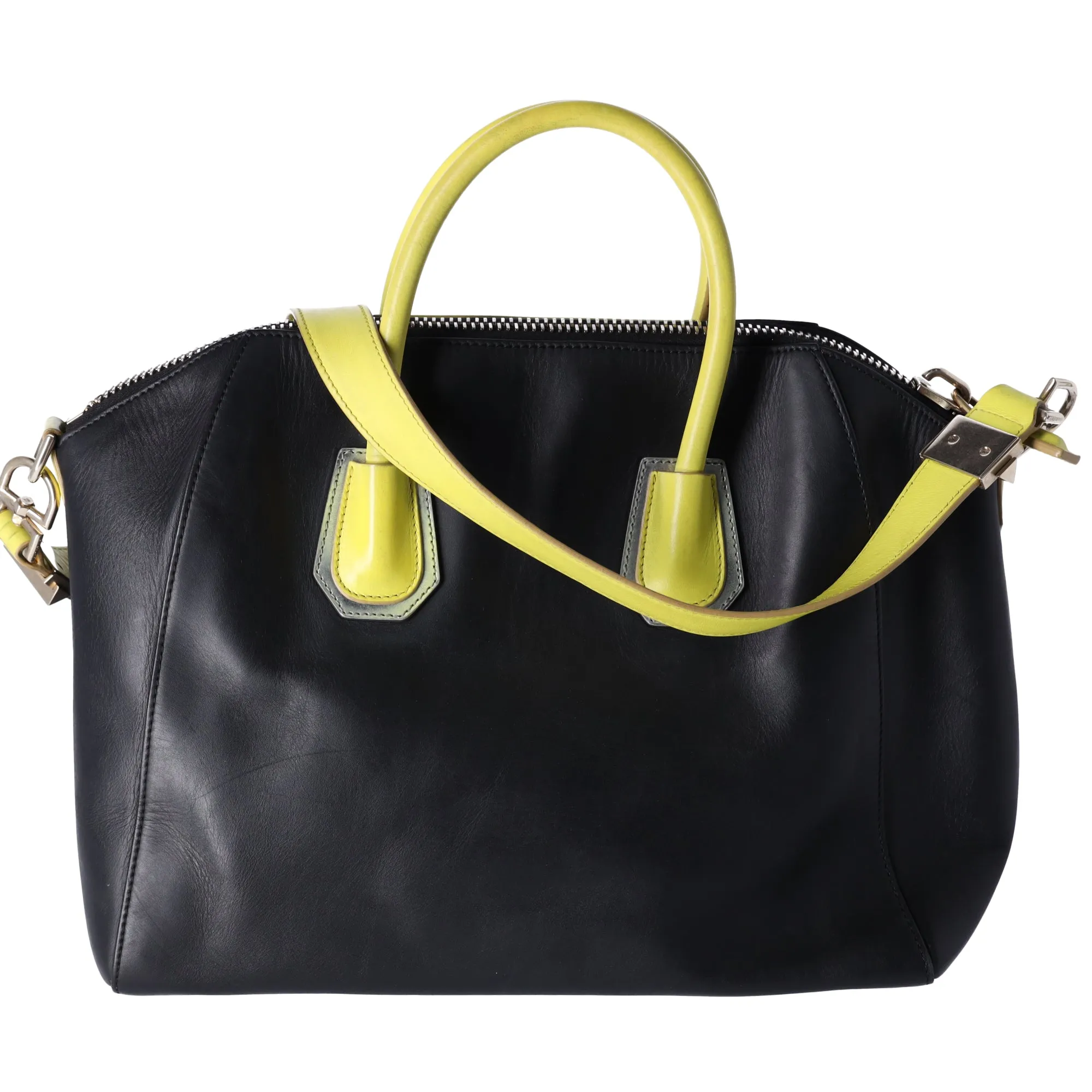 GIVENCHY Antigona Large Top Zip Satchel Shoulder Bag  Black Yellow Leather