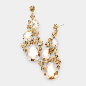 Gold Crystal Pear Shaped Vine Pageant Earrings on Gold | Prom Jewelry | 478448