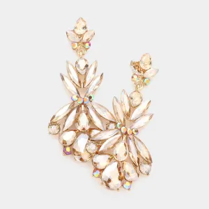 Gold Stone Crystal Floral Dangle Earrings | 280857