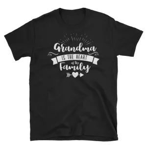 Grandma is The Heart of the Family T Shirt Black Short-Sleeve Unisex Grandmother Tee Shirt