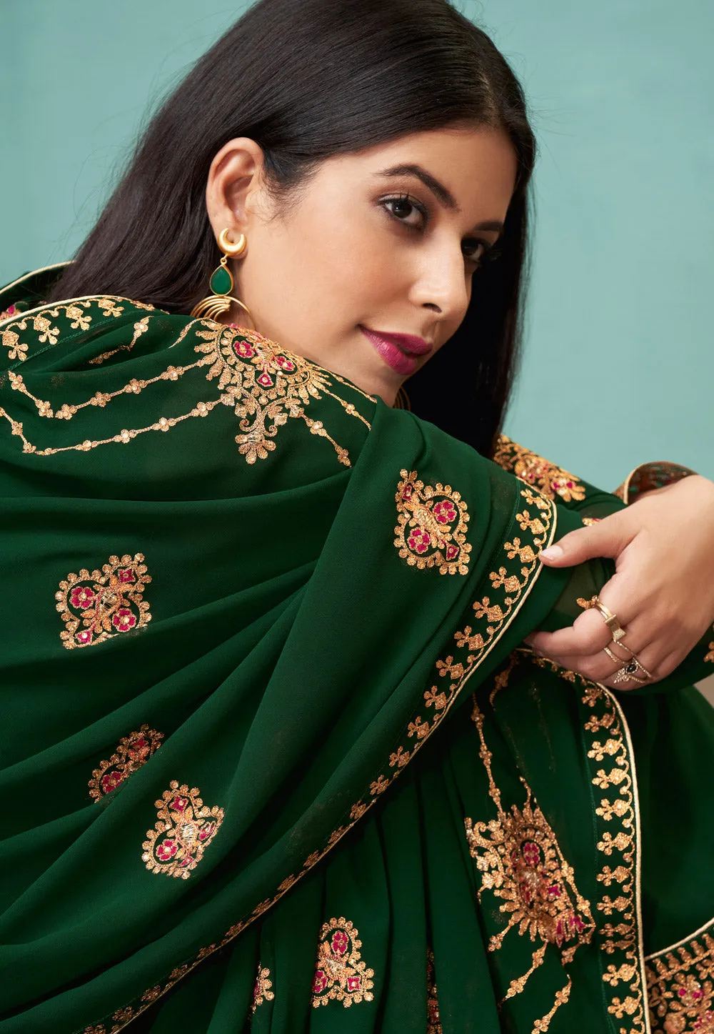 Green Embroidered Pakistani Pant Suit
