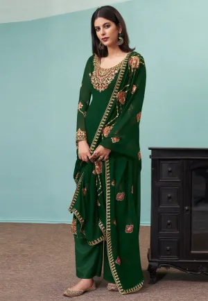 Green Embroidered Pakistani Pant Suit