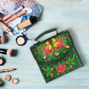 Green Hand Painted Crossbody Bag