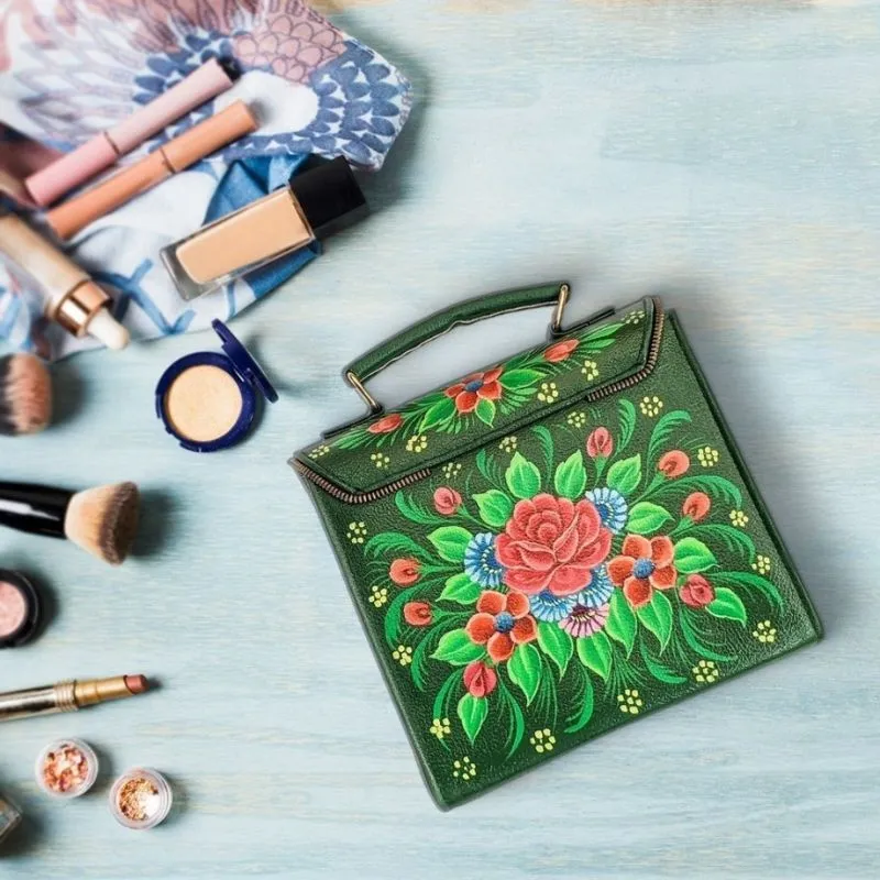 Green Hand Painted Crossbody Bag