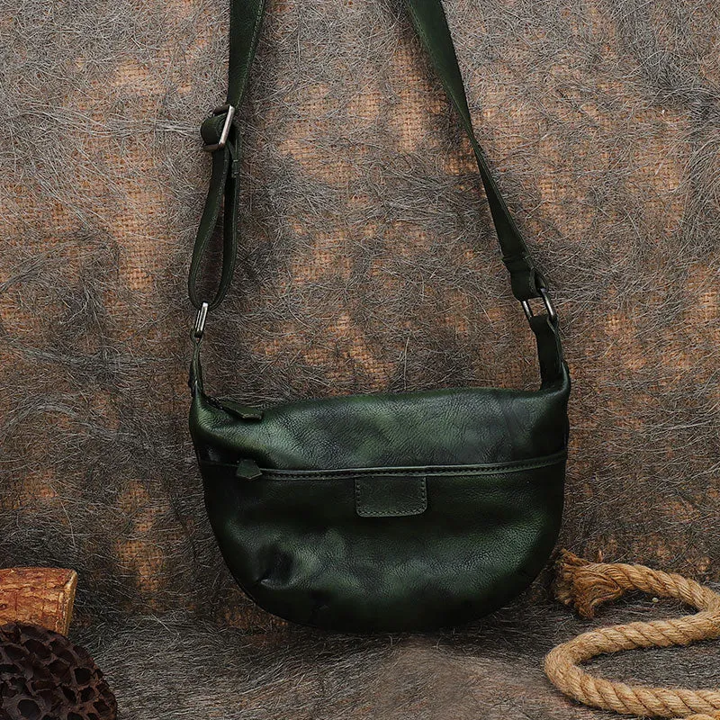 Green Leather Womens Saddle Shoulder Bags Saddle Vintage Crossbody Purse for Women