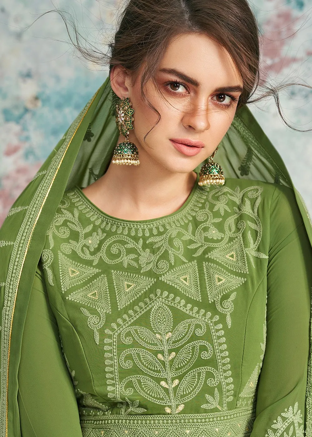 Green Lucknowi Anarkali Suit