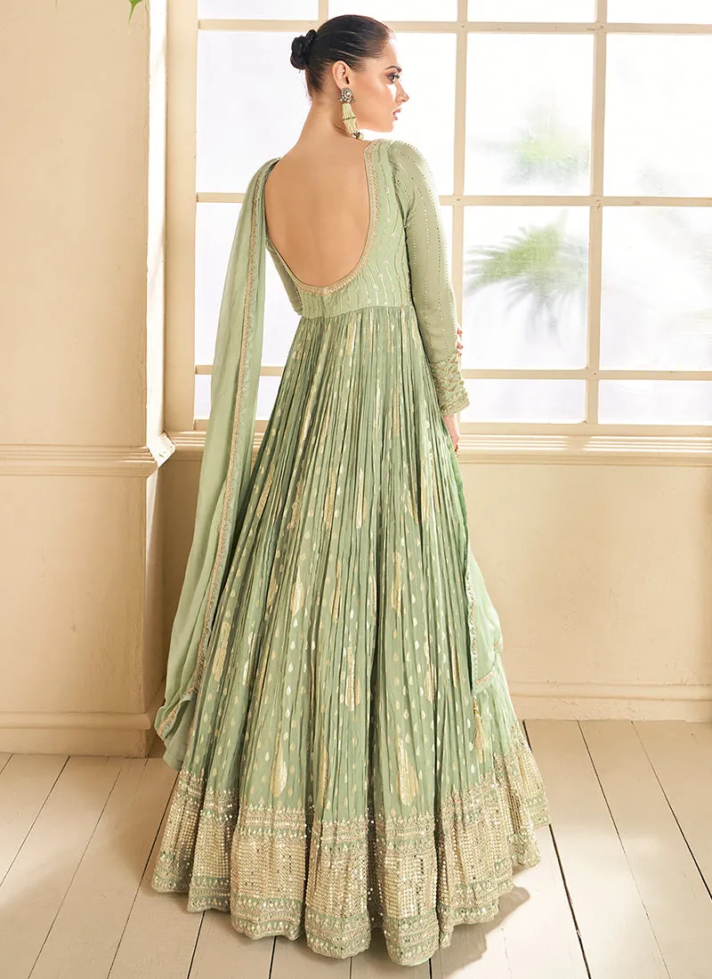 Green Sequence Embroidery Wedding Anarkali Suit