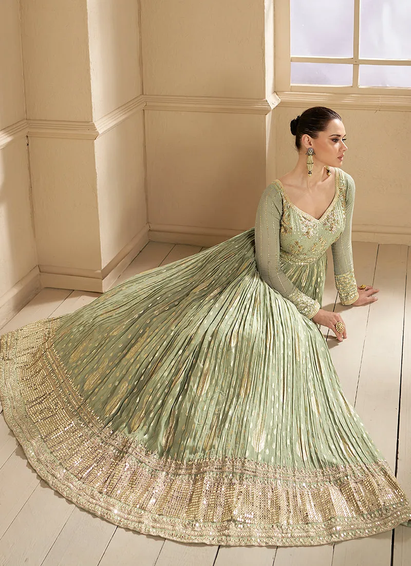Green Sequence Embroidery Wedding Anarkali Suit