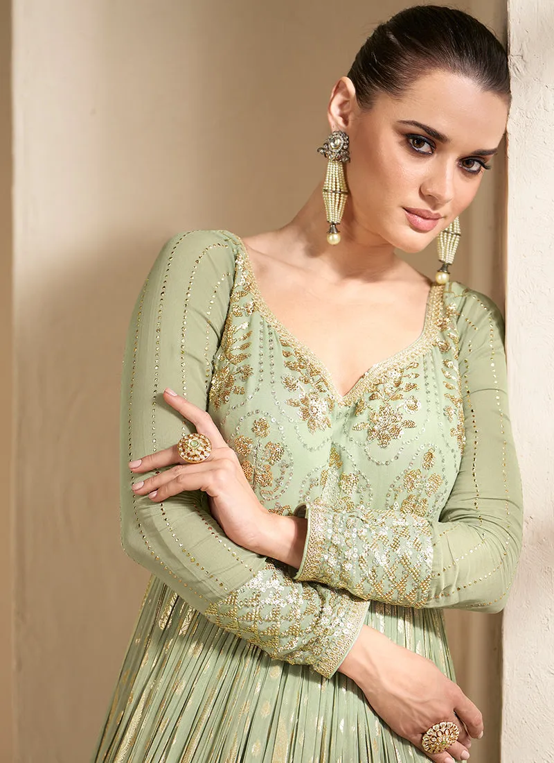 Green Sequence Embroidery Wedding Anarkali Suit