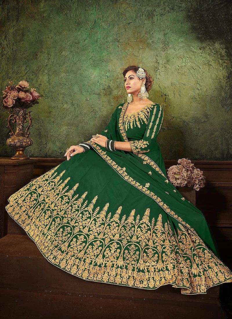 Green Zari Embroidered Designer Anarkali Suit