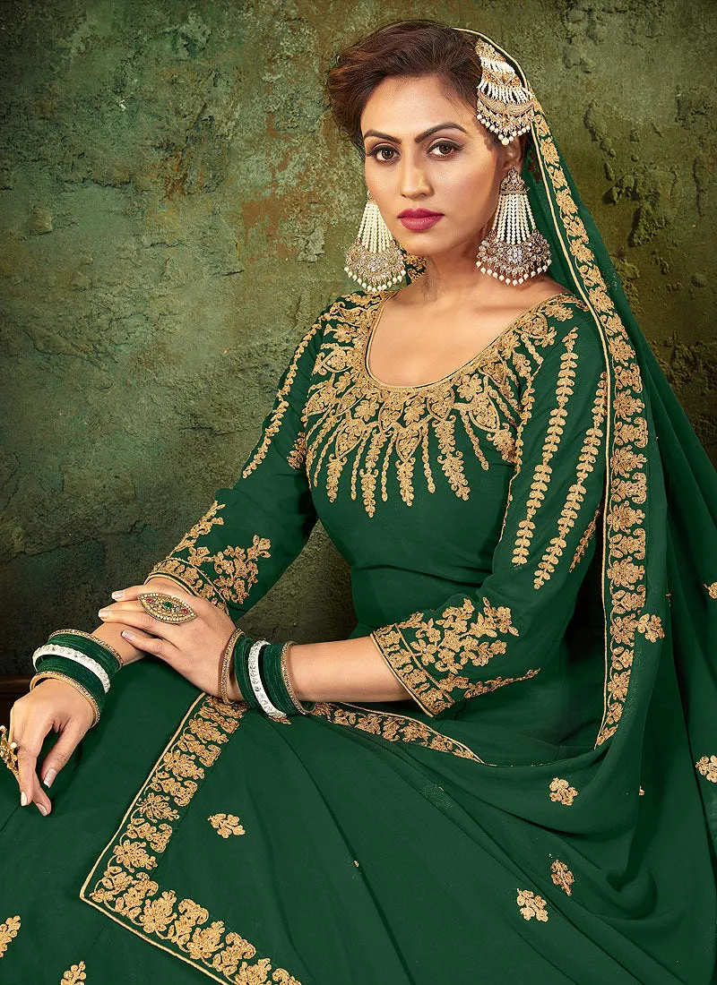 Green Zari Embroidered Designer Anarkali Suit