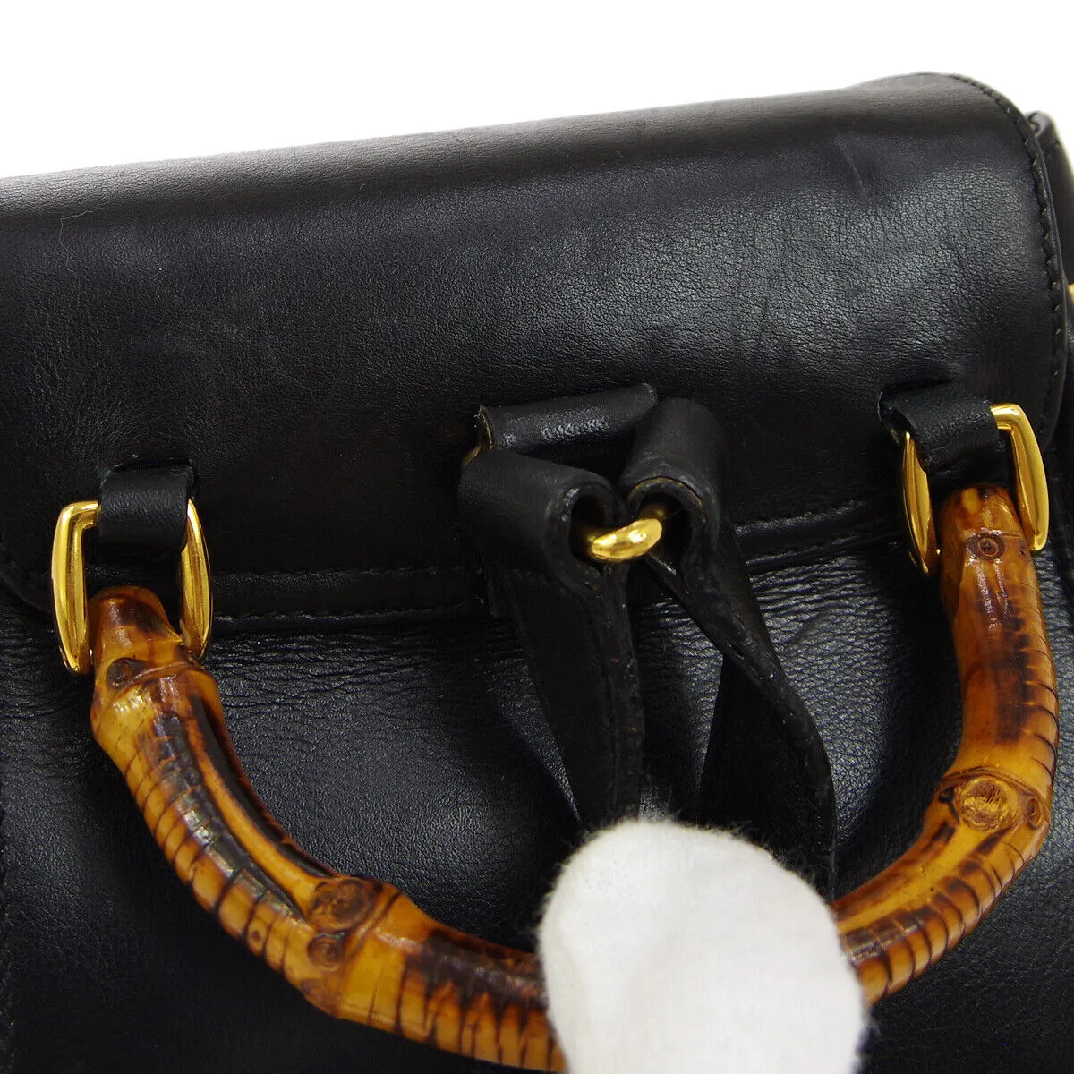 GUCCI Bamboo Line Backpack Hand Bag Purse Black Leather Italy  00332