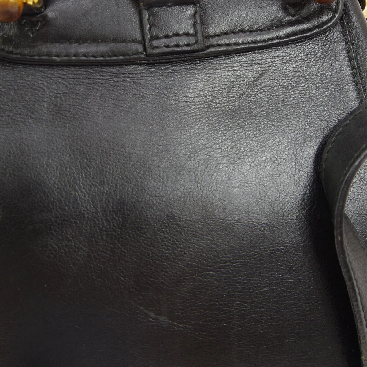 GUCCI Bamboo Line Backpack Hand Bag Purse Black Leather Italy  00332