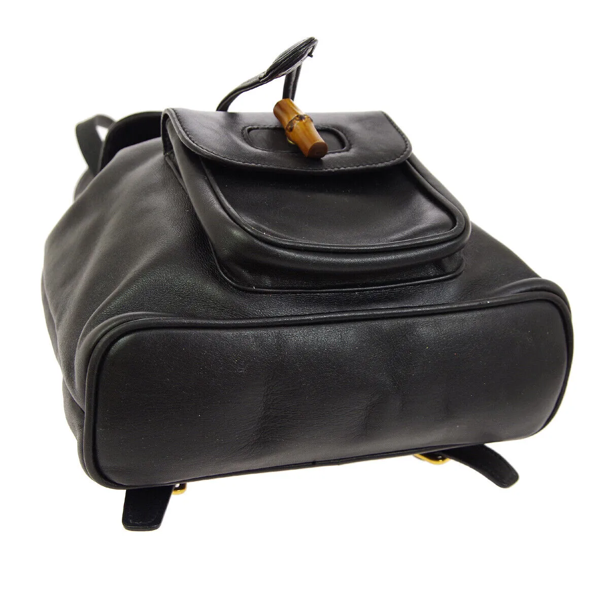 GUCCI Bamboo Line Backpack Hand Bag Purse Black Leather Italy  00332