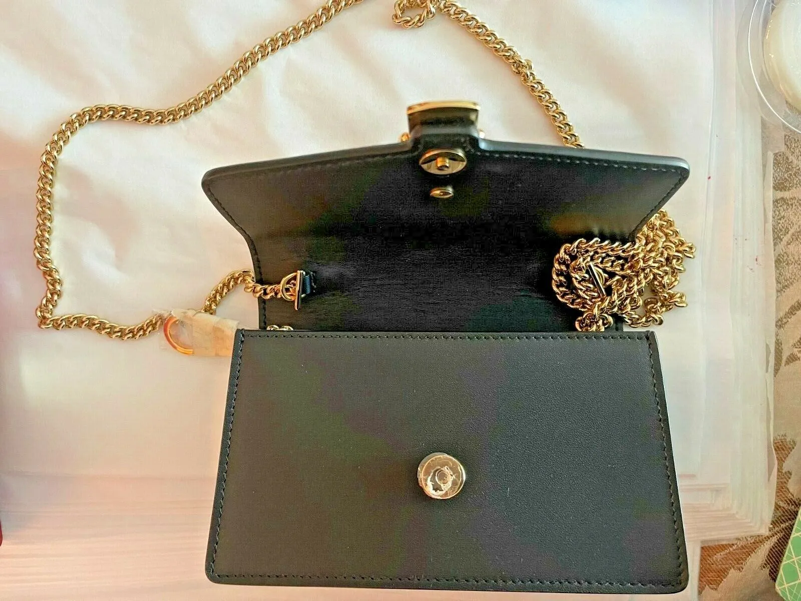 Gucci Black Leather Small Mini Gold Chain Handbag Bag Sylvie Super Web Italy NEW