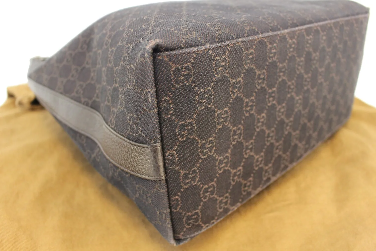 GUCCI Denim Monogram Hobo Dark Brown Satchel Bag