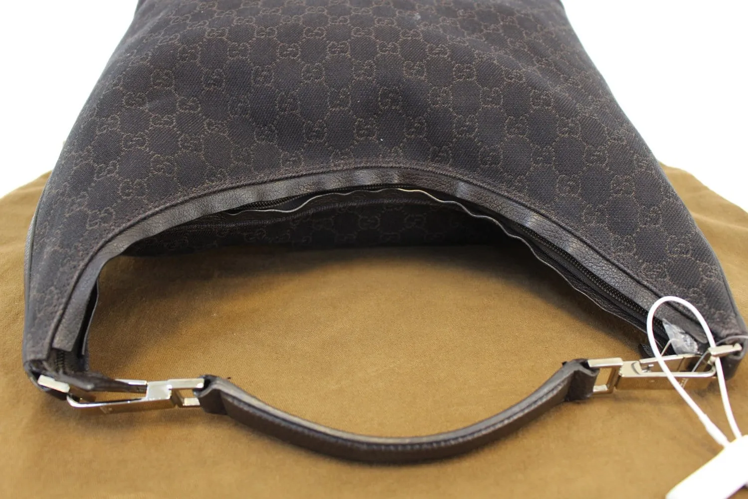 GUCCI Denim Monogram Hobo Dark Brown Satchel Bag