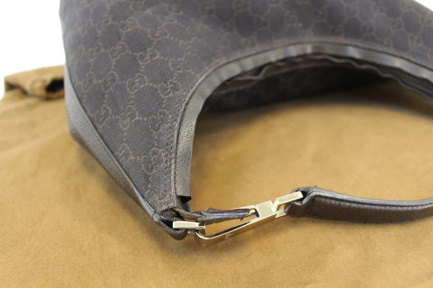 GUCCI Denim Monogram Hobo Dark Brown Satchel Bag