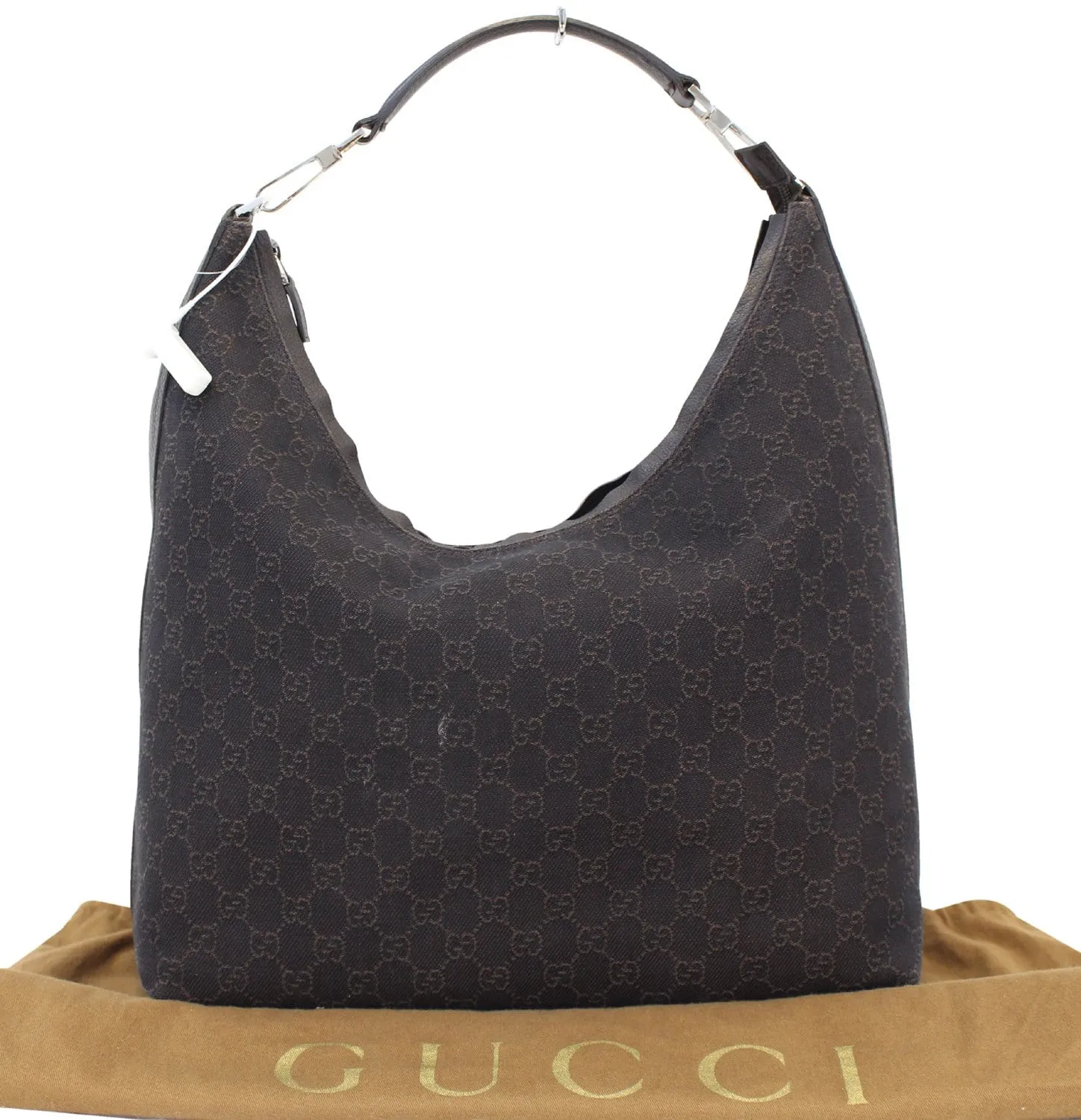 GUCCI Denim Monogram Hobo Dark Brown Satchel Bag