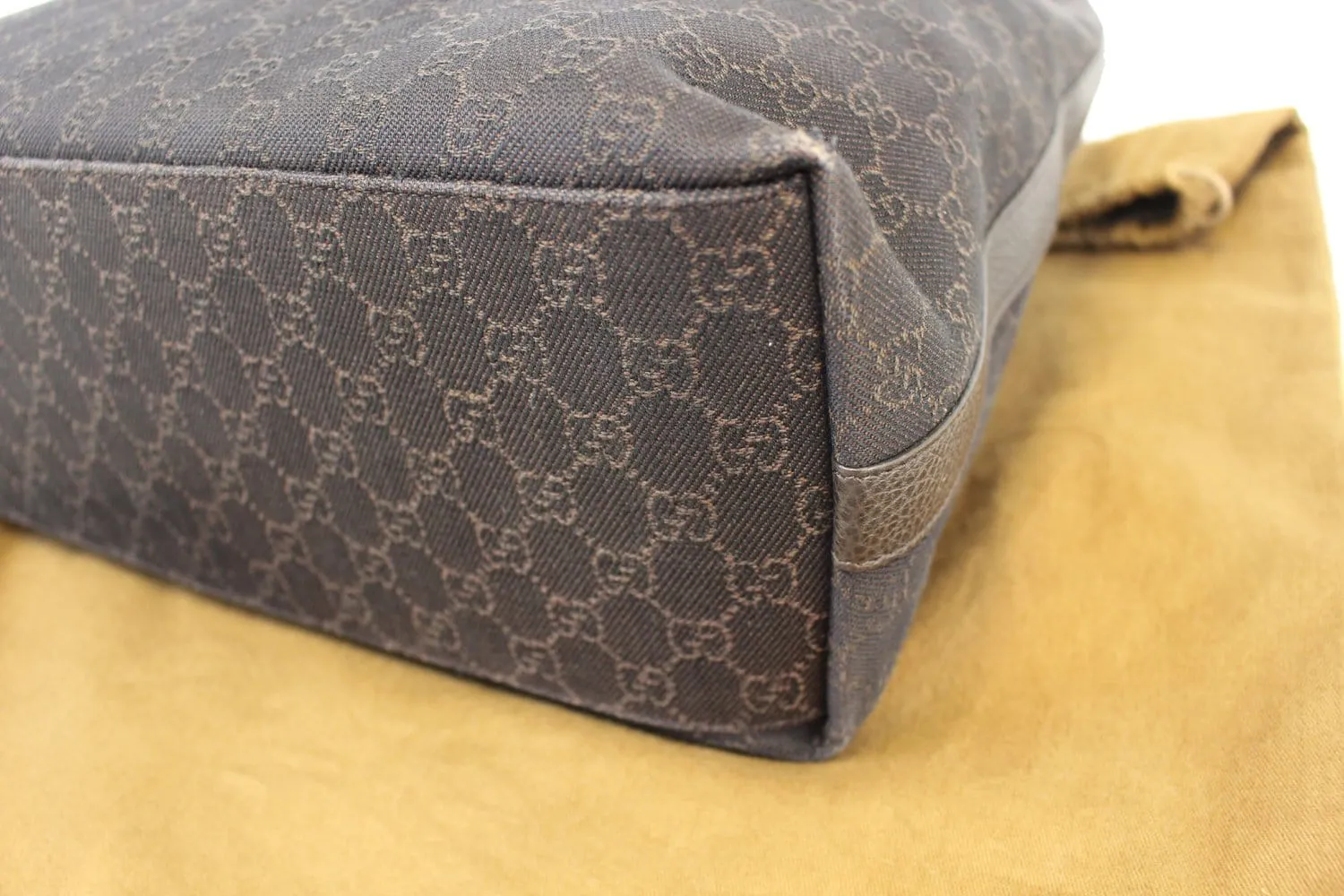 GUCCI Denim Monogram Hobo Dark Brown Satchel Bag