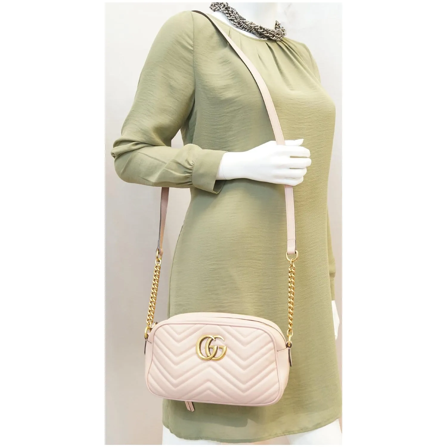GUCCI GG Marmont Matelasse Small Leather Crossbody Bag Pink