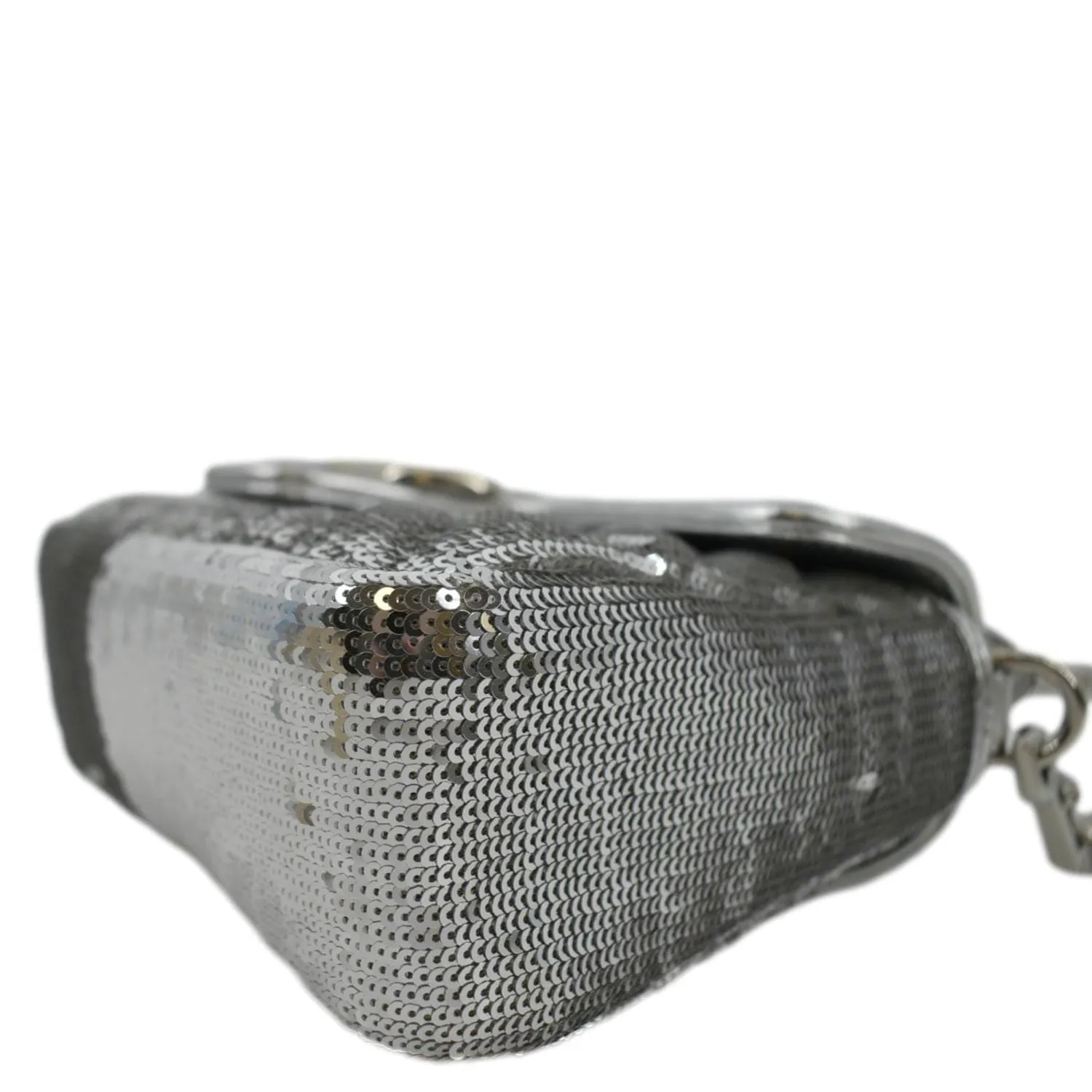 GUCCI GG Marmont Sequin Top Handle Crossbody Bag Silver 583571