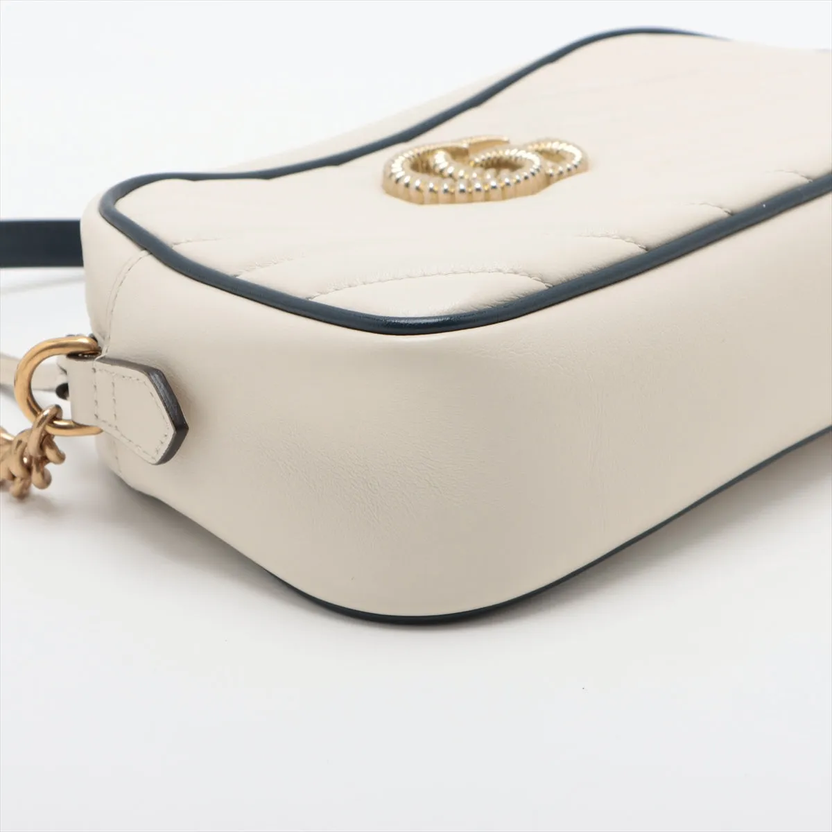 Gucci GG Marmont Small Diagonal Leather Chain Crossbody Bag White #2508