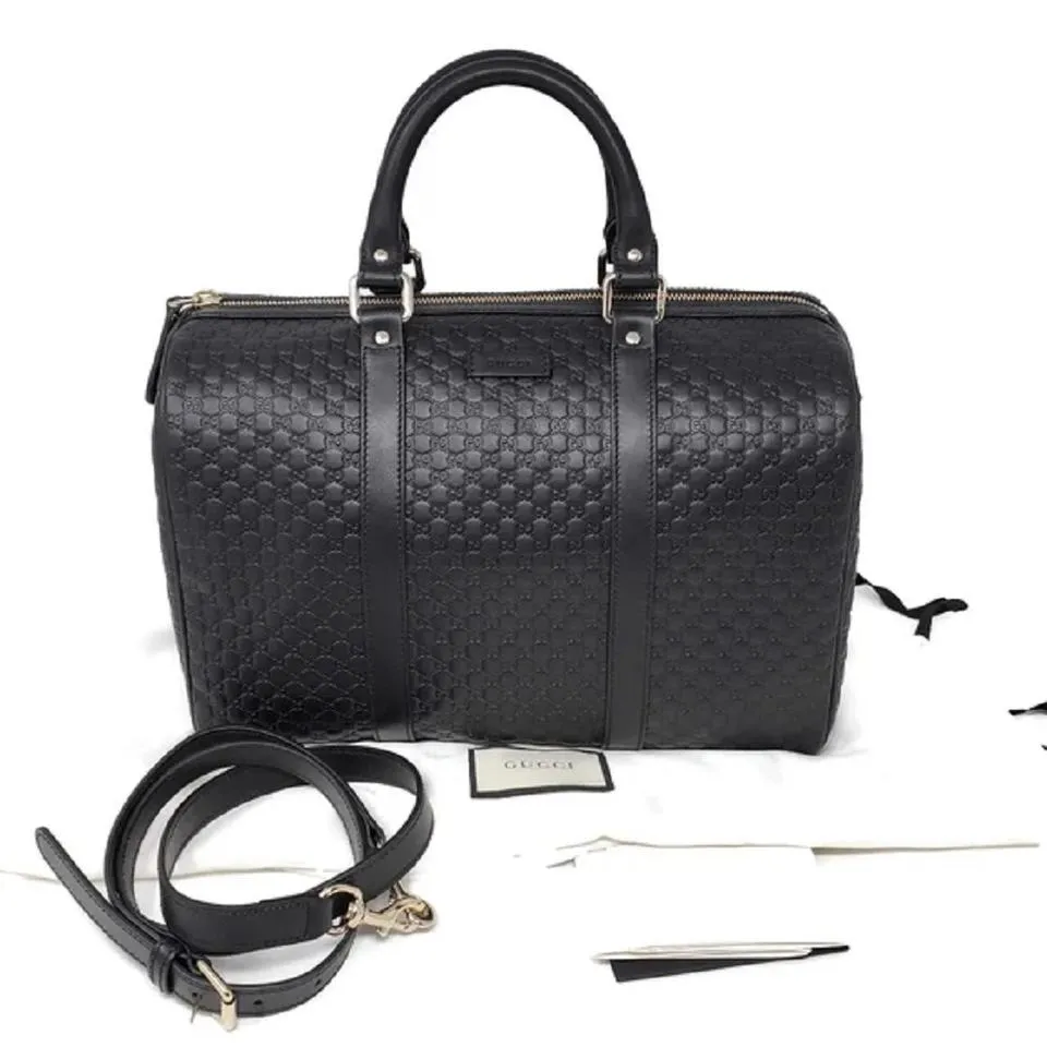 Gucci Guccissima Black Medium Boston Satchel Bag