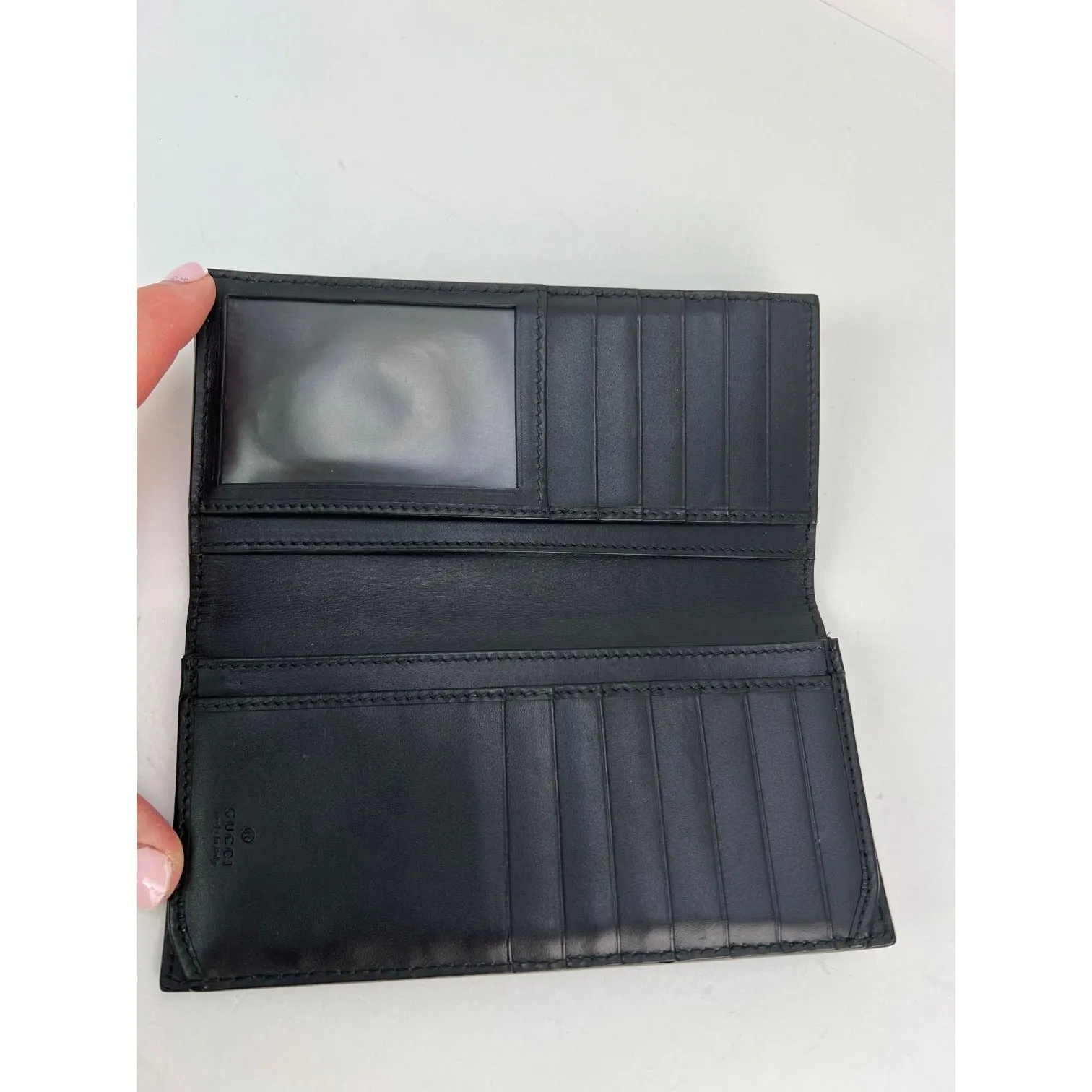 Gucci Guccissima Foldover GG Black long Wallet Clutch