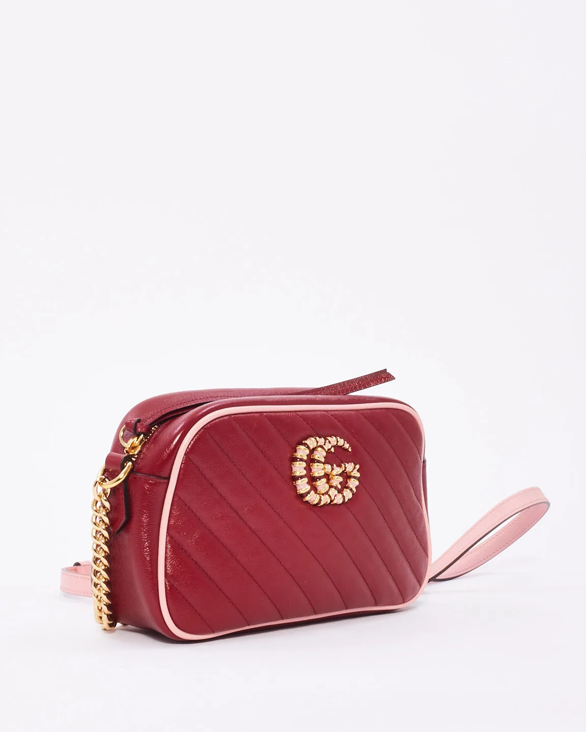 Gucci Red Leather Small Torchon GG Marmont Crossbody Bag