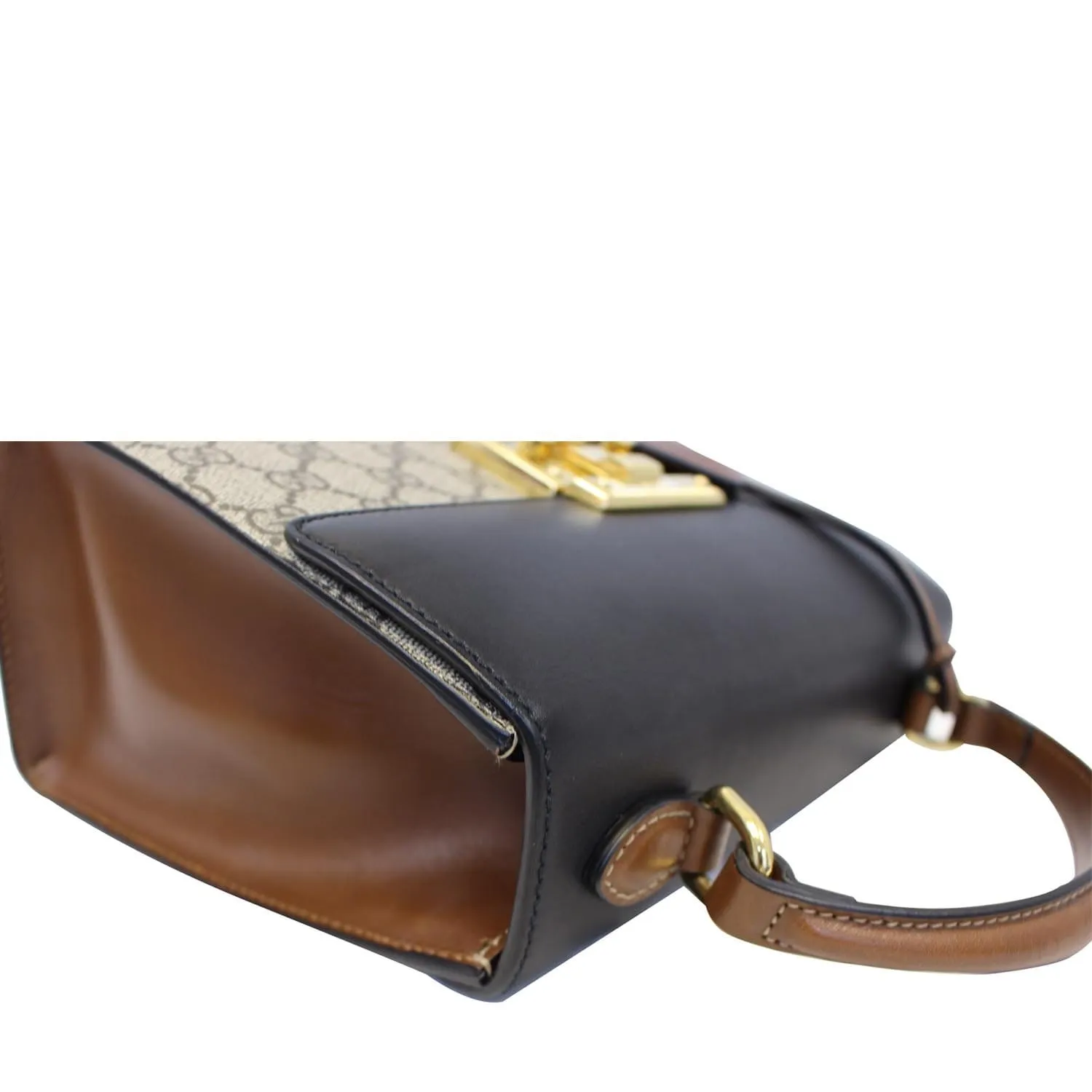 GUCCI Small Padlock GG Supreme Monogram Top Handle Crossbody Bag Beige