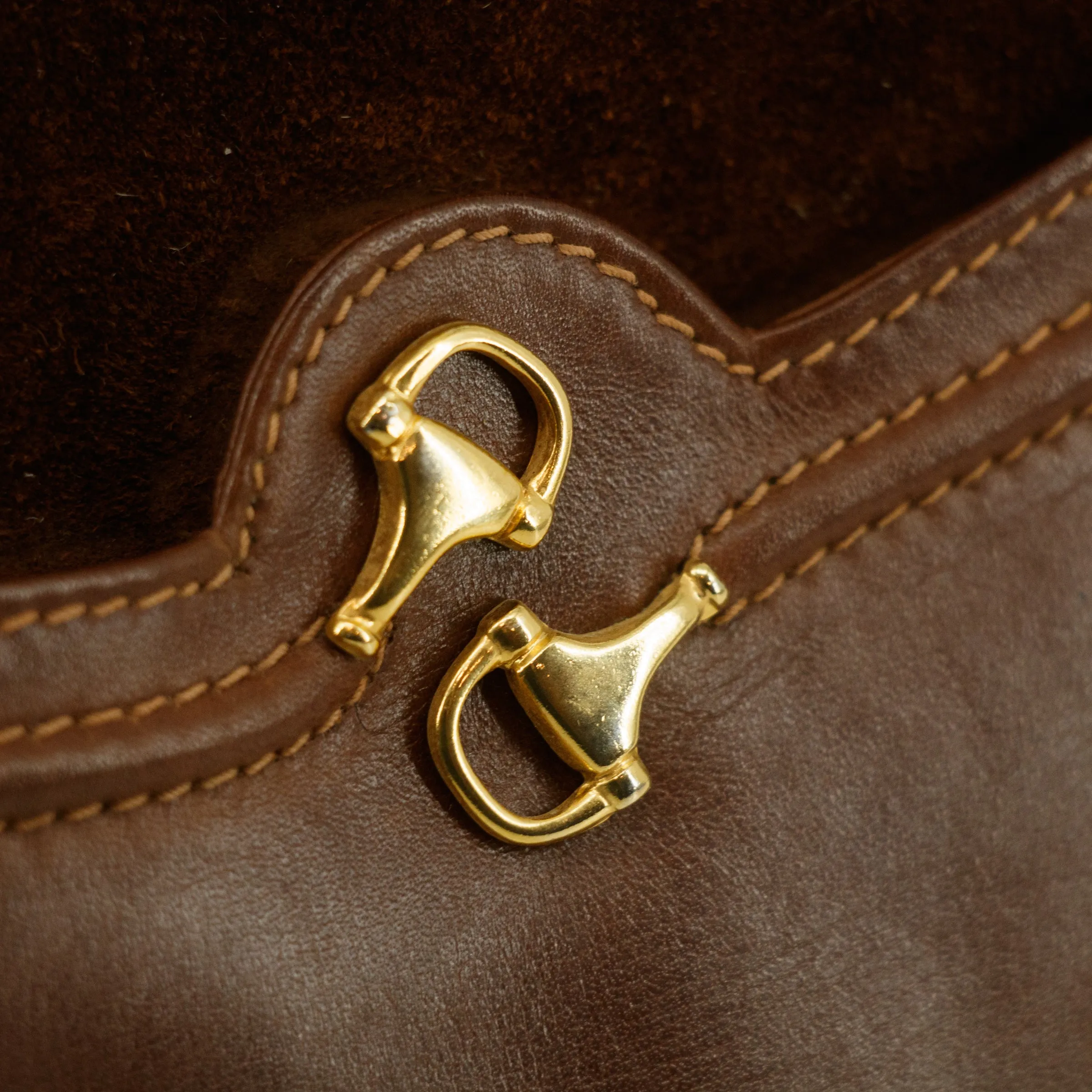 Gucci Vintage Horsebit Leather x Suede Brown Crossbody Bag #3185
