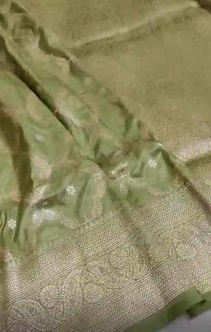 Handloom Pure Banarasi Khaddi Katan Kadhuwa Silk Cowkadi Flowers Designer Saree