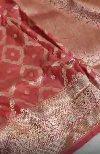 Handloom Pure Banarasi Khaddi Katan Kadhuwa Silk Cowkadi Flowers Designer Saree
