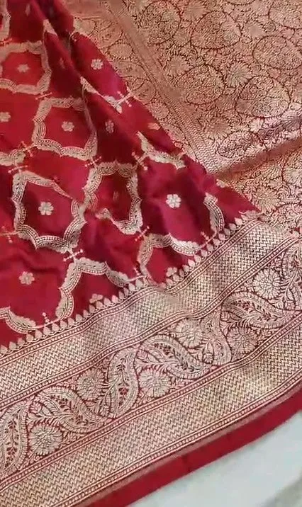 Handloom Pure Banarasi Khaddi Katan Kadhuwa Silk Cowkadi Flowers Designer Saree