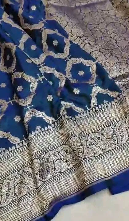 Handloom Pure Banarasi Khaddi Katan Kadhuwa Silk Cowkadi Flowers Designer Saree
