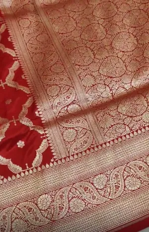 Handloom Pure Banarasi Khaddi Katan Kadhuwa Silk Cowkadi Flowers Designer Saree