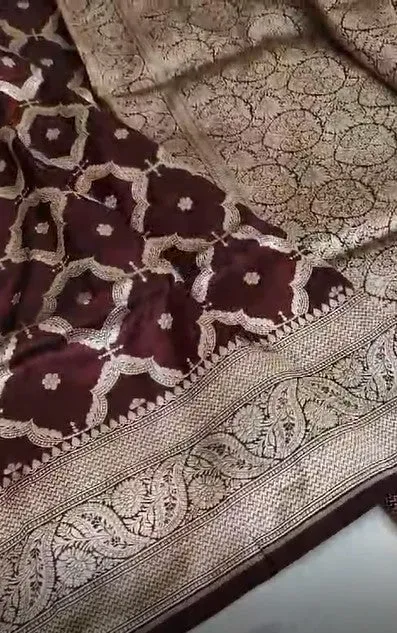 Handloom Pure Banarasi Khaddi Katan Kadhuwa Silk Cowkadi Flowers Designer Saree